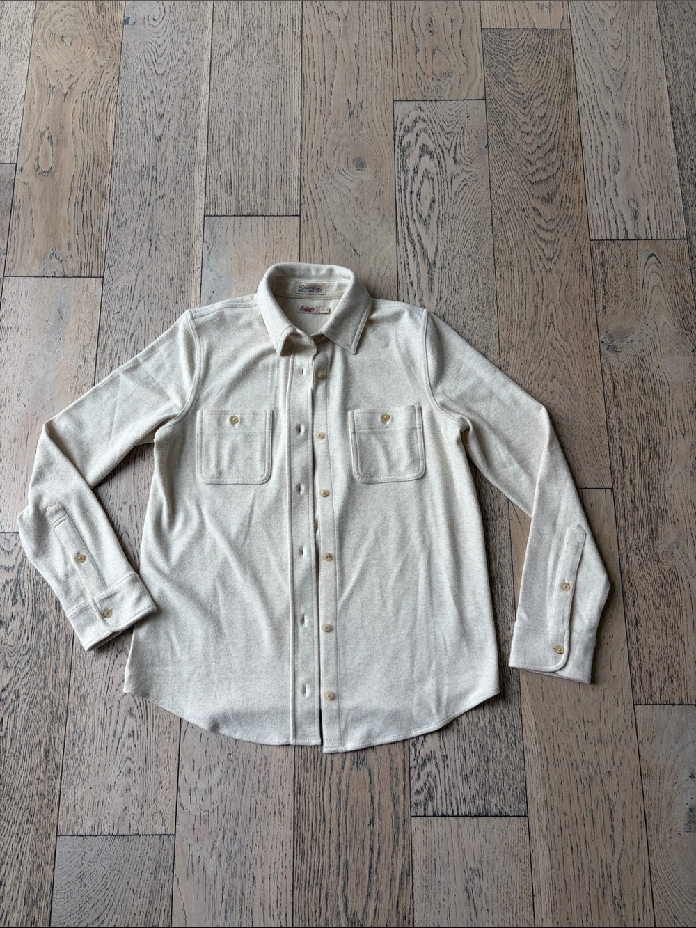 Faherty Flannel Cream Long-Sleeve Button-Down Shirt with Chest Pockets